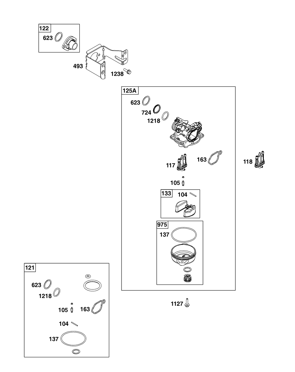 Carburetor Group Diagram and Parts List for 020000 - 09Z999 Briggs and Stratton Engine